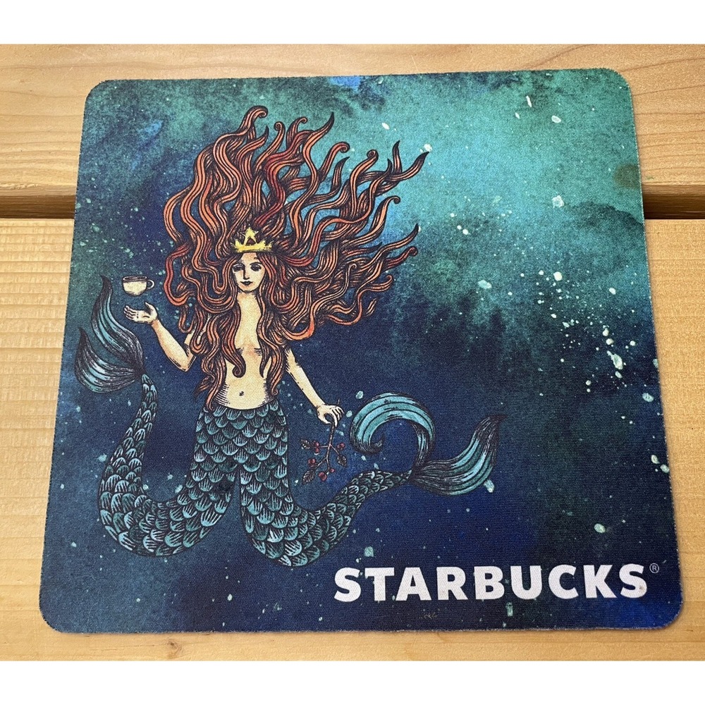 Starbucks Mouse Pad, Artistic Siren Mermaid With Cup In Ocean - Aqua Green ~2018